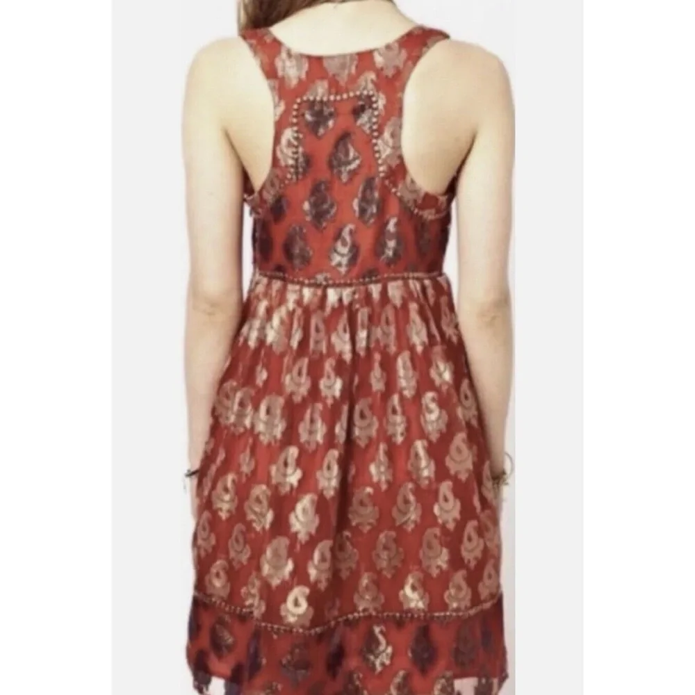 Free People Mini Dress Red Bronze Metallic Sleeveless Dress NWT SZ 4 - Picture 4 of 14